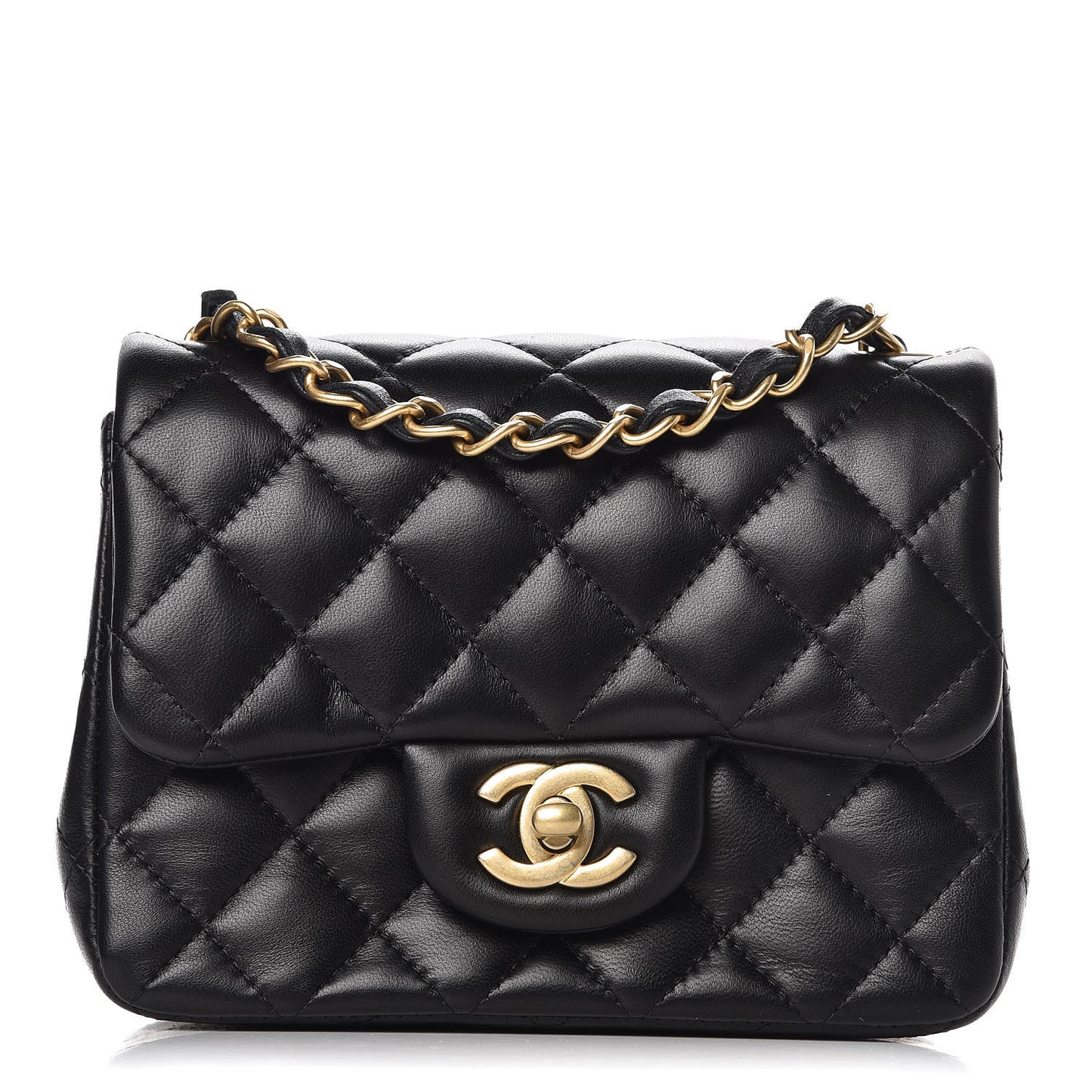 Lambskin Quilted Mini Square Flap Black