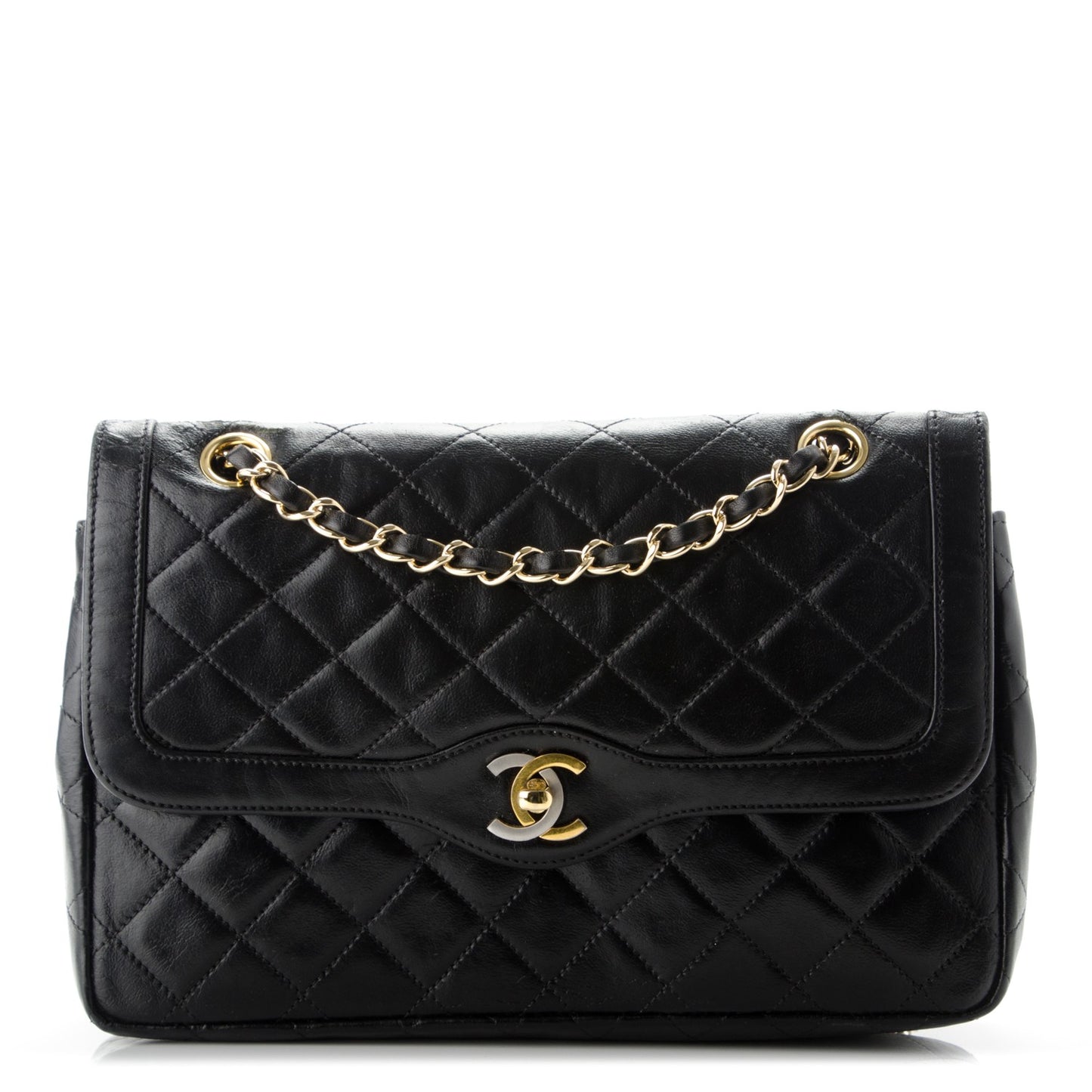 Lambskin Quilted Medium Double Flap Black