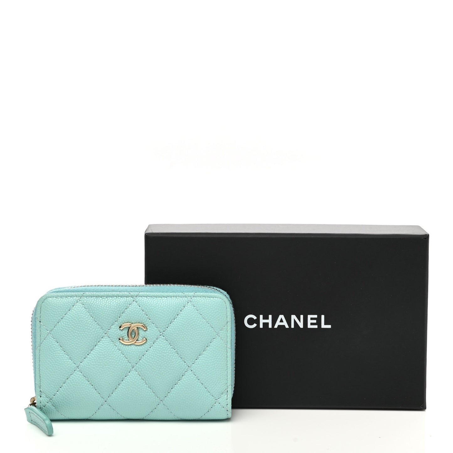 Caviar Quilted Zip Coin Purse Light Blue