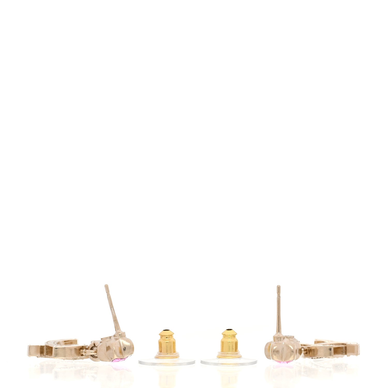 Chanel Metal Crystal CC Star Drop Earrings Gold Pink 4 of 5