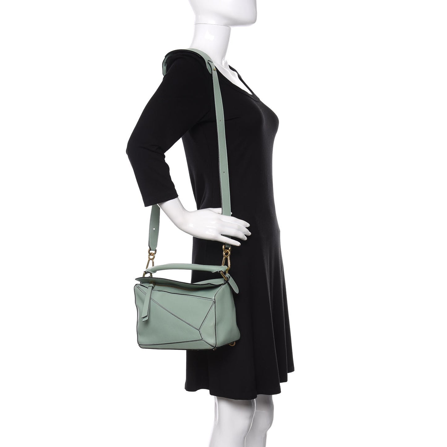 Calfskin Small Puzzle Bag Sea Water Green
