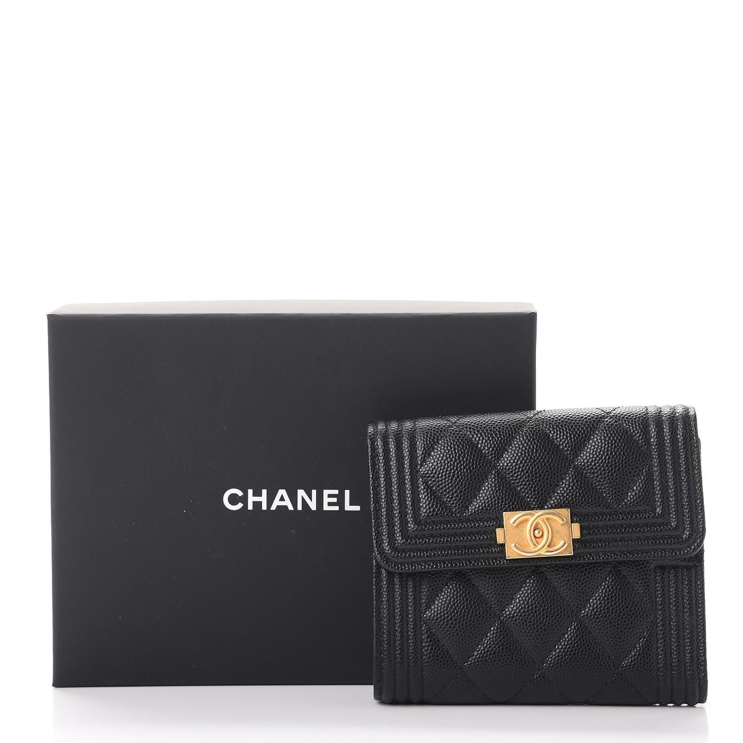 Caviar Quilted Compact Boy Wallet Black