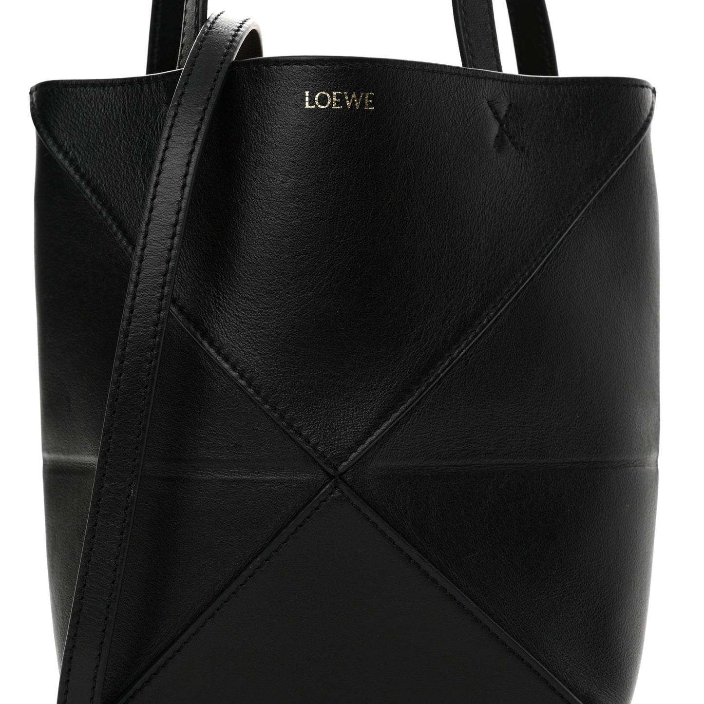 Shiny Calfskin Mini Puzzle Fold Tote Black