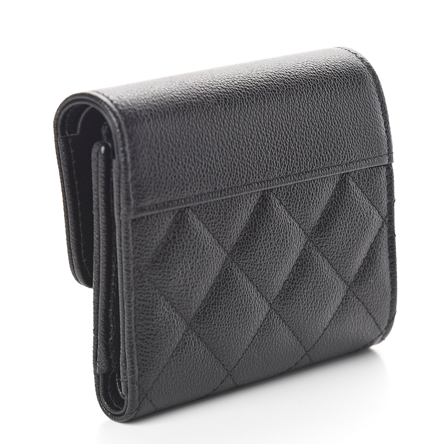Chanel Grained Calfskin Quilted CC Box Compact Flap Wallet Black 3 of 8