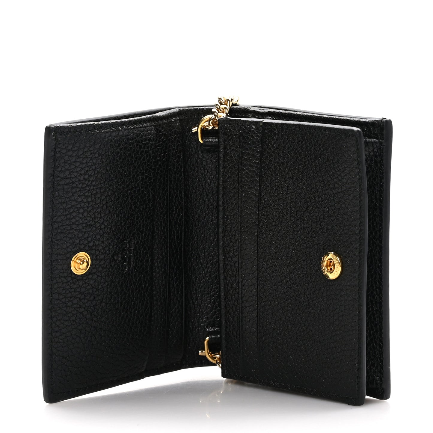Grainy Calfskin Zumi Chain Card Case Wallet Black