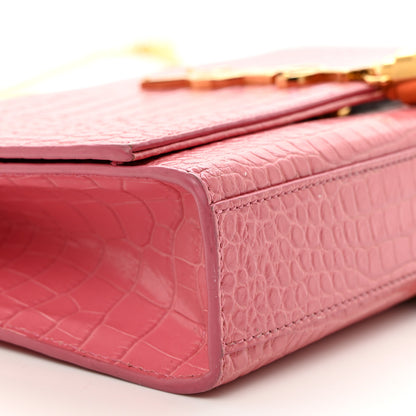Saint Laurent Calfskin Crocodile Embossed Medium Classic Monogram Kate Tassel Satchel Pink 9 of 12