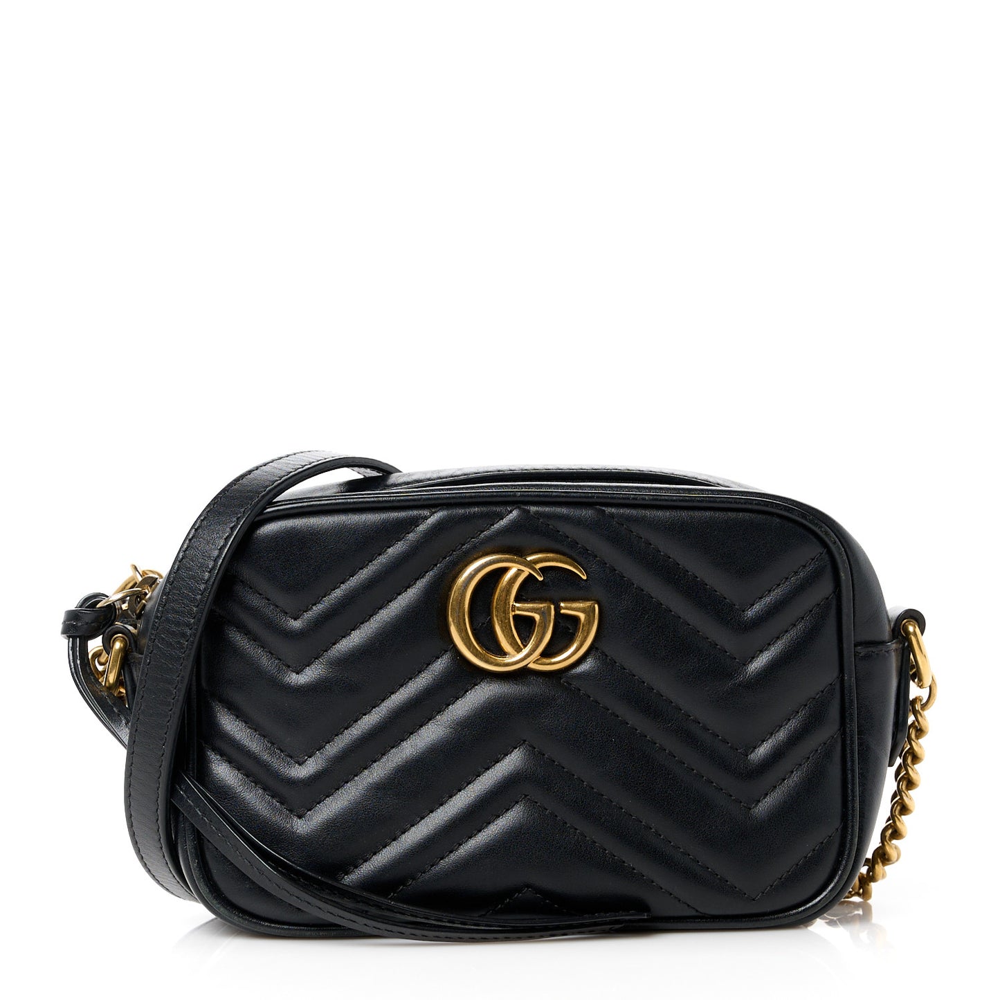 Calfskin Matelasse Mini GG Marmont Chain Shoulder Bag Black