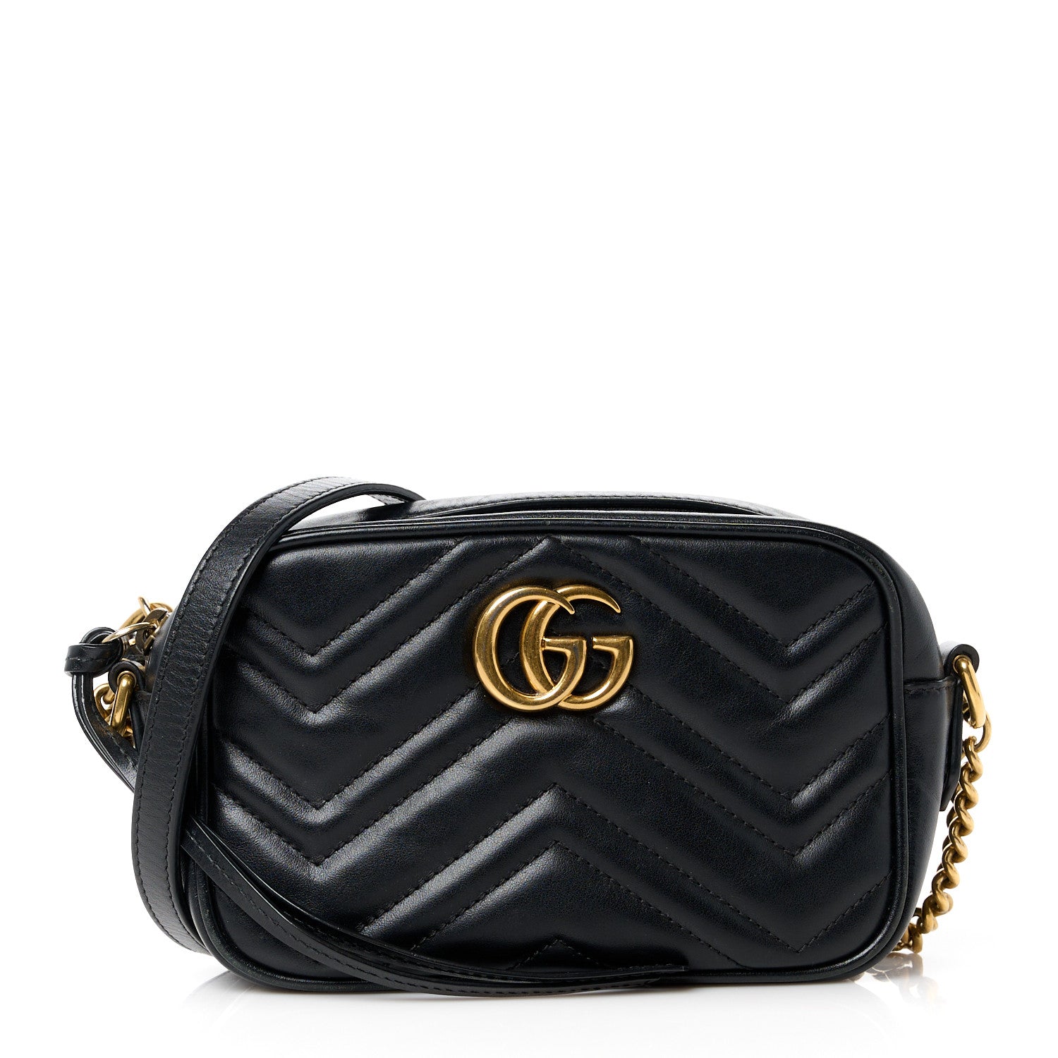 Gucci Calfskin Matelasse Mini GG Marmont Chain Shoulder Bag Black 1 of 11