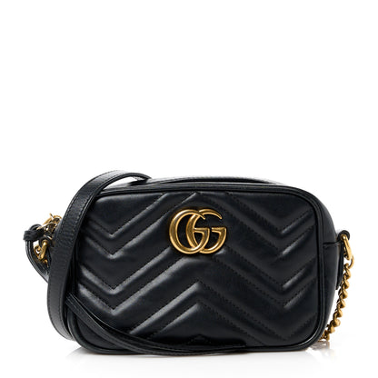 Gucci Calfskin Matelasse Mini GG Marmont Chain Shoulder Bag Black 1 of 11