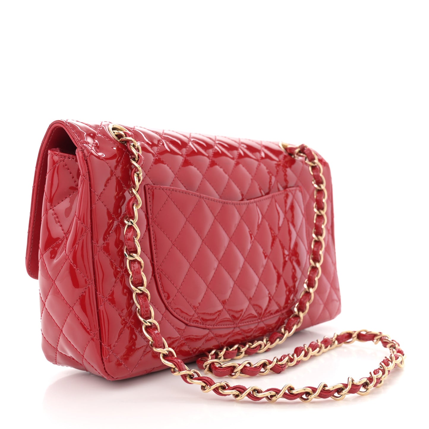 Patent Calfskin Quilted Valentine Charms Medium Single Flap Red