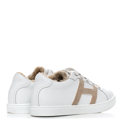 Hermes Calfskin Woolskin Womens Advantage Sneakers 37.5 White 4 of 9
