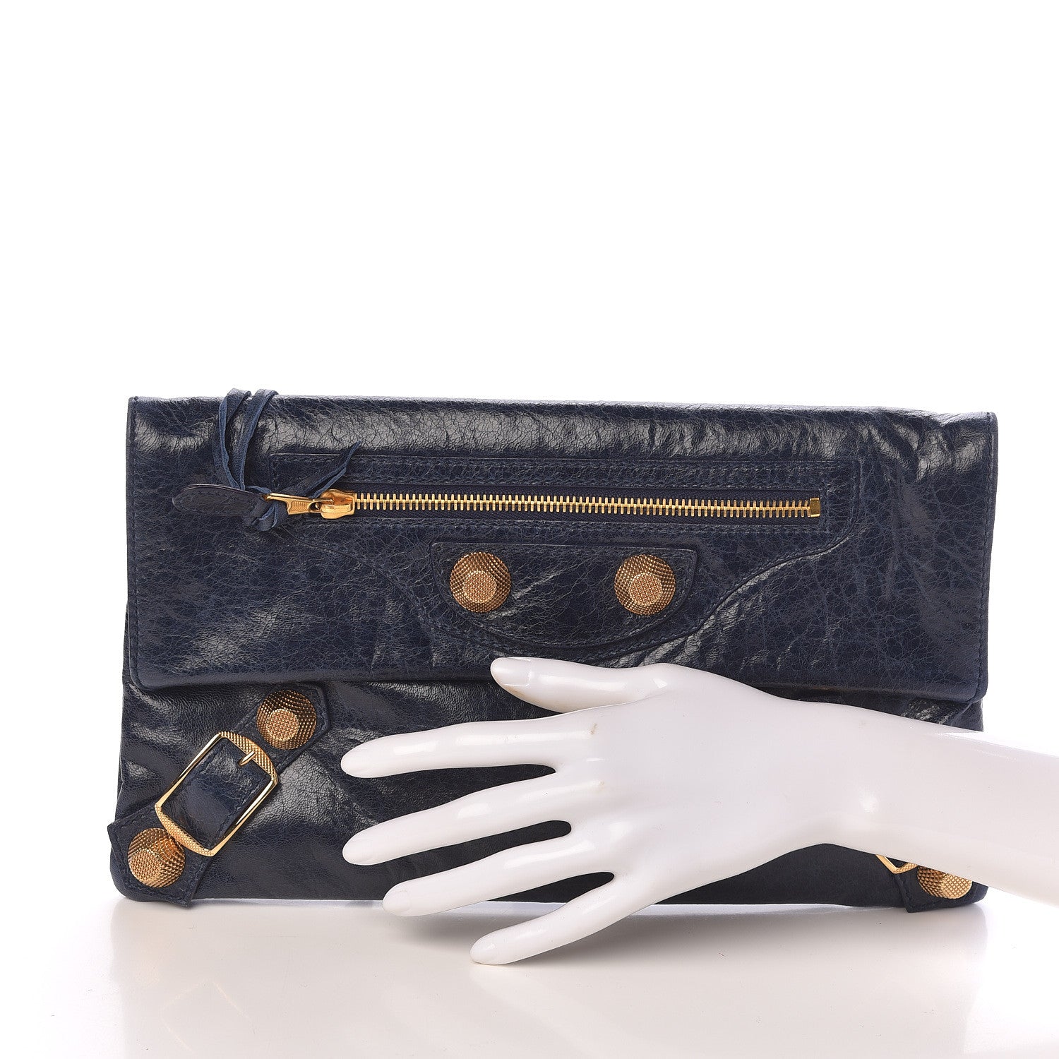 Balenciaga Agneau Giant 21 Gold Hardware Envelope Clutch Marine 2 of 7