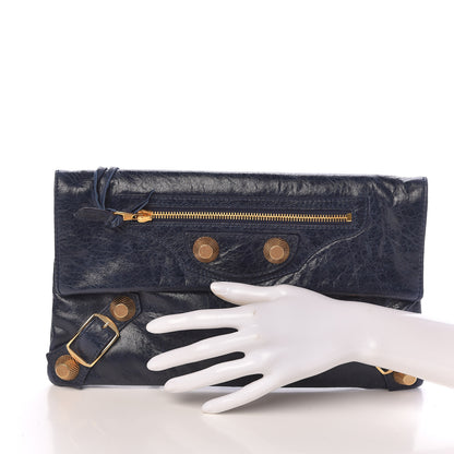 Balenciaga Agneau Giant 21 Gold Hardware Envelope Clutch Marine 2 of 7
