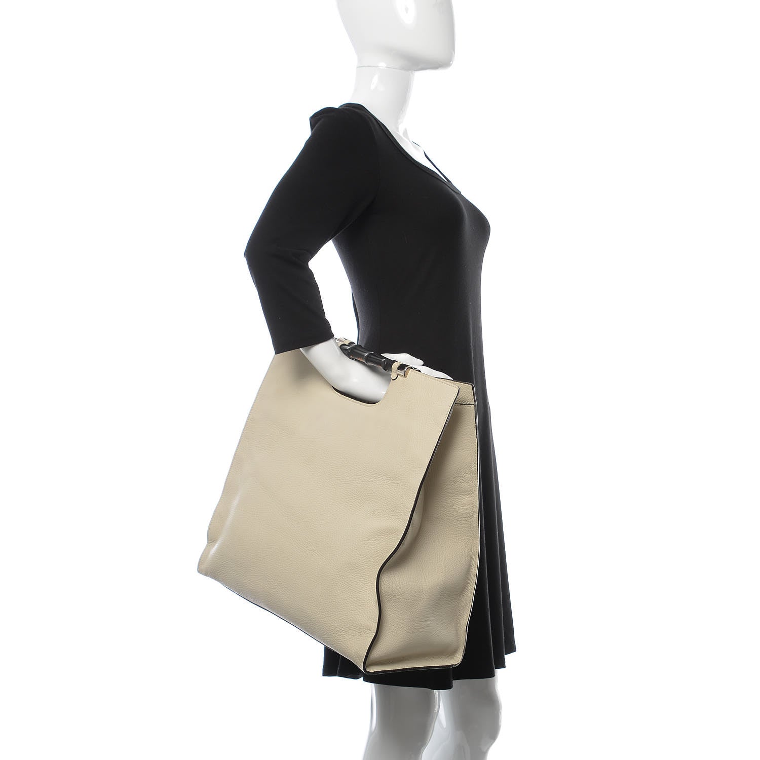 Gucci Pebbled Calfskin Bamboo Tote Off White 2 of 16