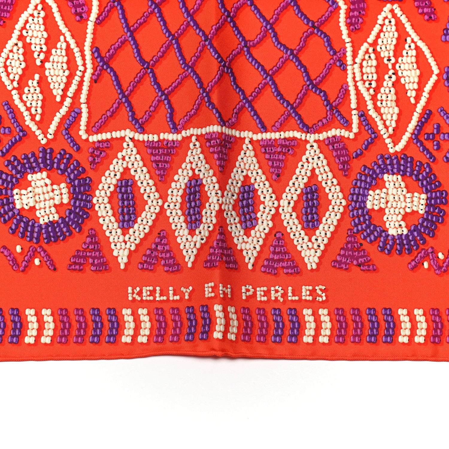 Hermes Silk Gavroche Kelly en Perles Pocket Square Scarf Vermillion Violet 5 of 5