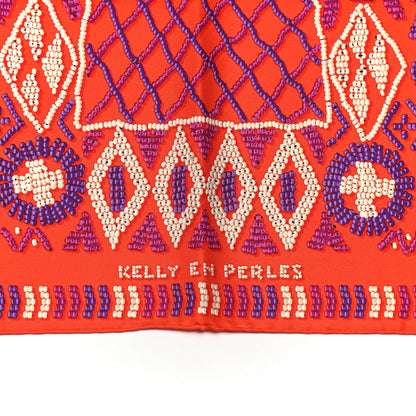 Hermes Silk Gavroche Kelly en Perles Pocket Square Scarf Vermillion Violet 5 of 5