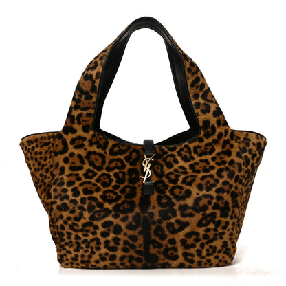 Saint Laurent Pony Hair Nappa Leopard Print Le 5 A 7 Bea Tote Earth Black 2 of 19