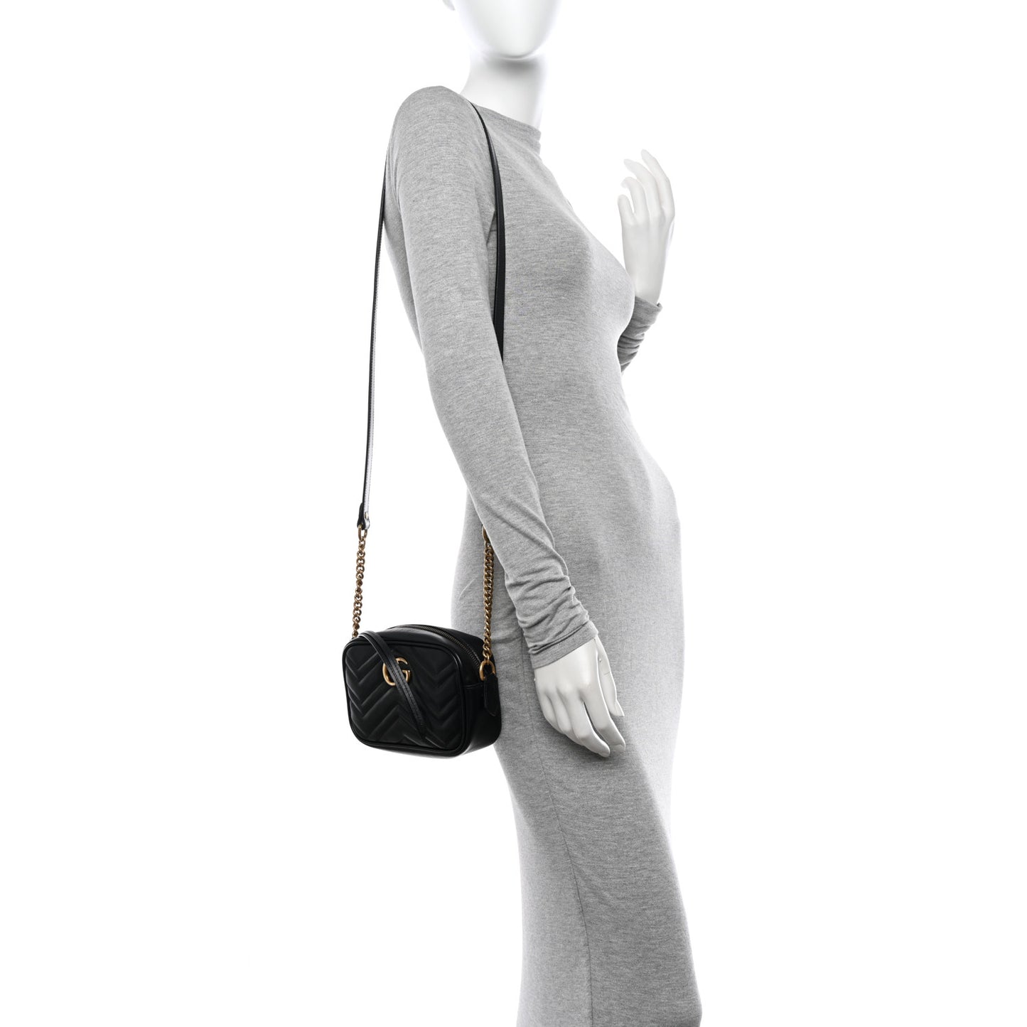 Calfskin Matelasse Mini GG Marmont Chain Shoulder Bag Black