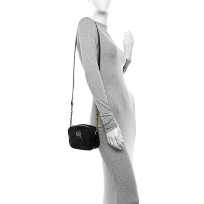 Gucci Calfskin Matelasse Mini GG Marmont Chain Shoulder Bag Black 2 of 12