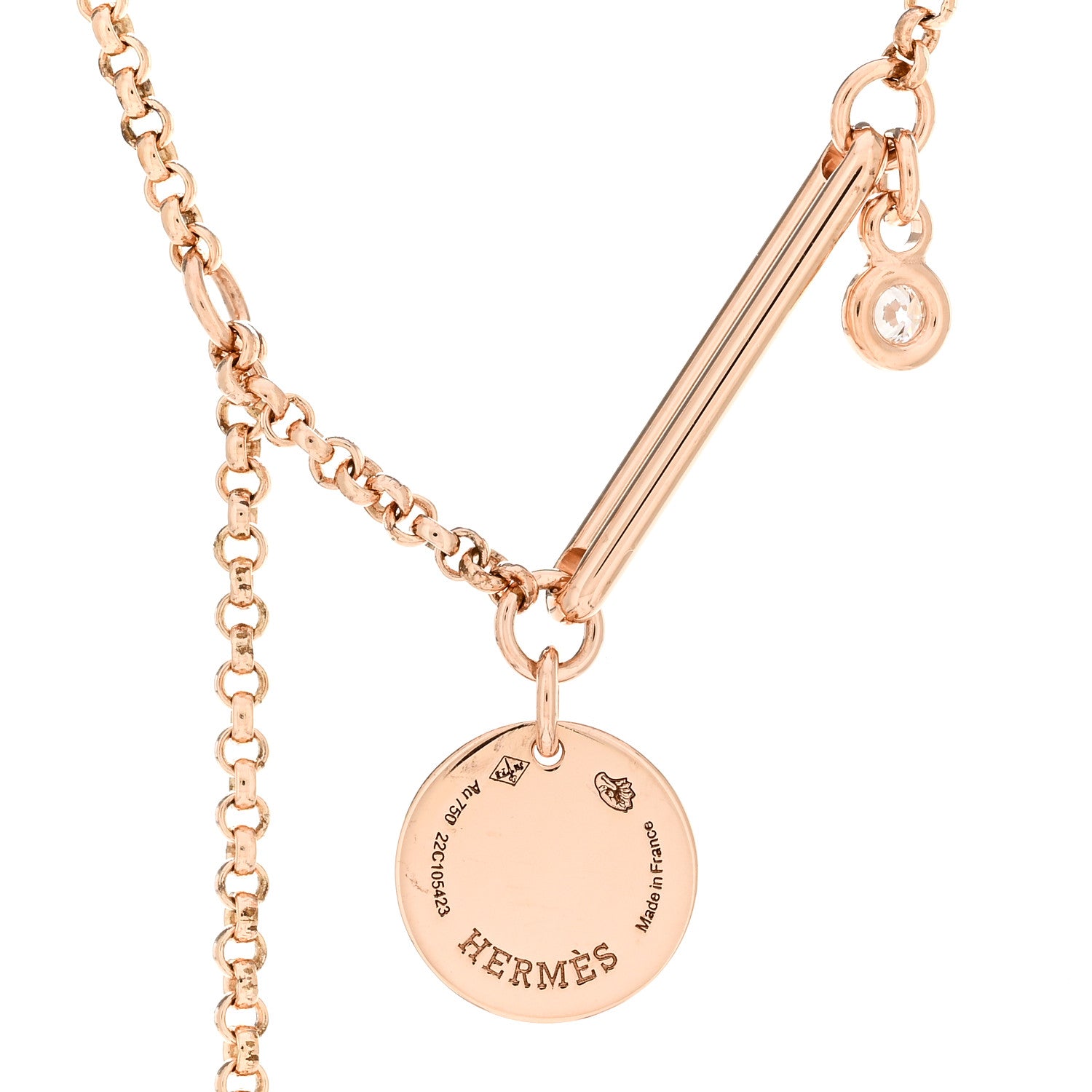 Hermes 18K Rose Gold Diamond PM Ex-Libris Pendant Necklace 3 of 4