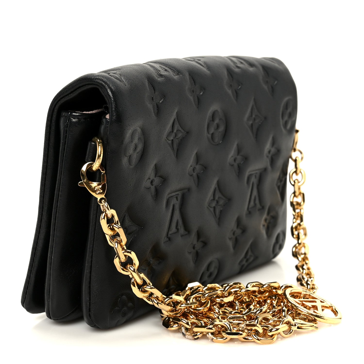 Louis Vuitton Lambskin Embossed Monogram Pochette Coussin Black 3 of 11