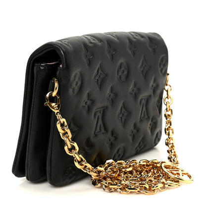 Louis Vuitton Lambskin Embossed Monogram Pochette Coussin Black 3 of 11