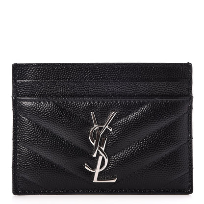 Saint Laurent Grain De Poudre Matelasse Chevron Monogram Credit Card Case Black 1 of 8