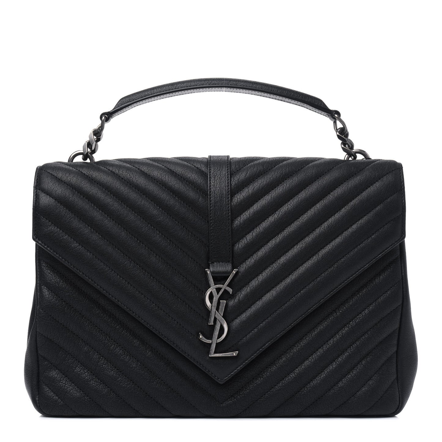 Sheepskin Matelasse Chevron Monogram Large College Satchel Black