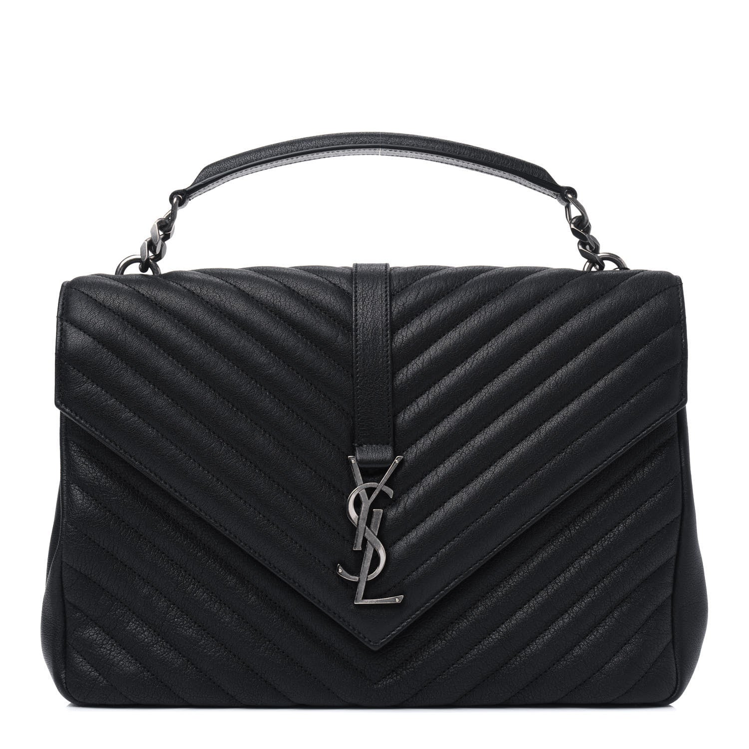 Saint Laurent Sheepskin Matelasse Chevron Monogram Large College Satchel Black 1 of 6