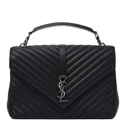 Saint Laurent Sheepskin Matelasse Chevron Monogram Large College Satchel Black 1 of 6