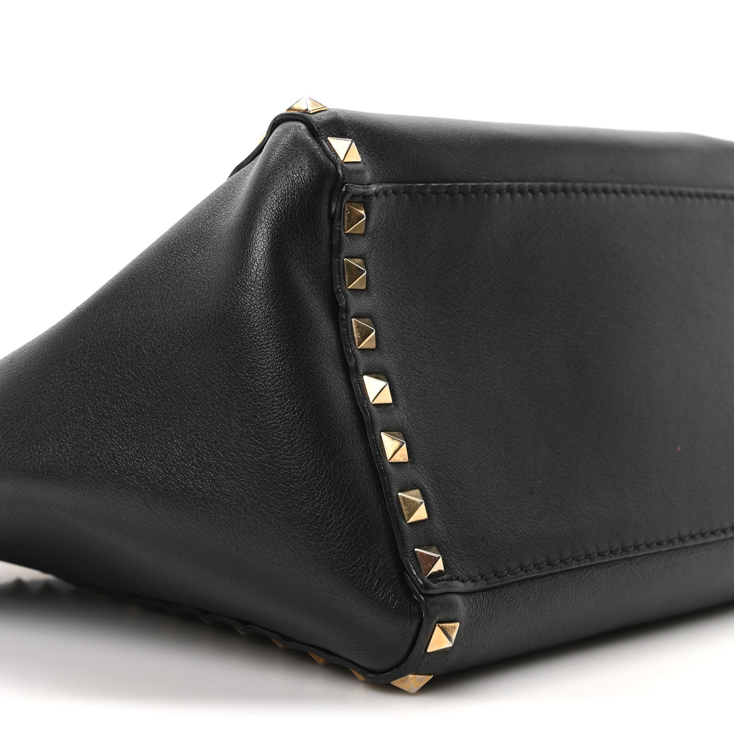 Vitello Small Rockstud Double Handle Tote Black