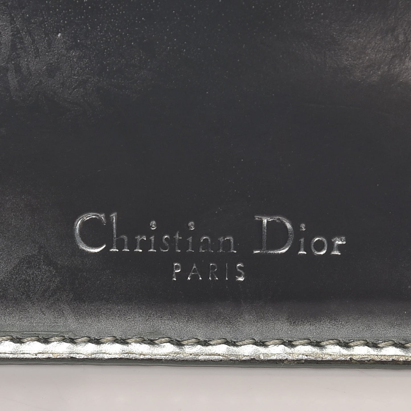 Metallic Patent Micro-Cannage Lady Dior Card Holder Silver