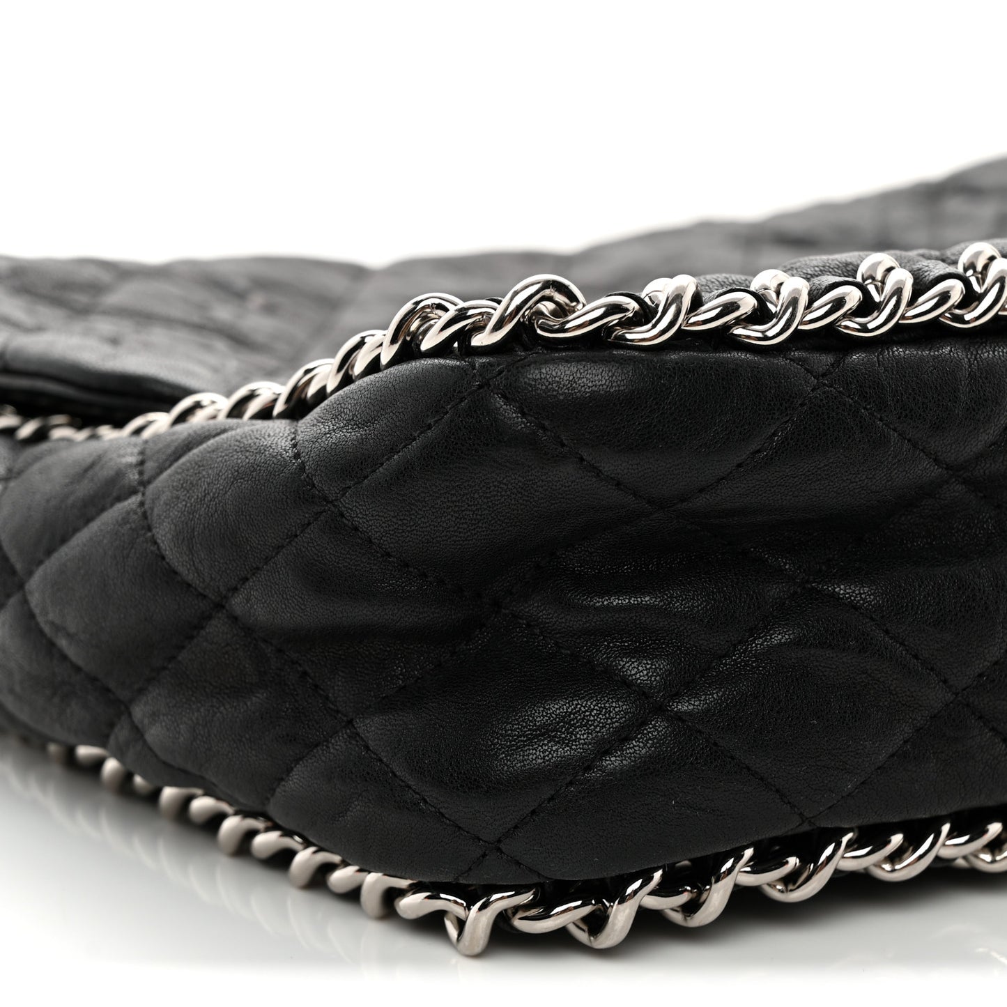 Washed Lambskin Quilted Maxi Chain Around Flap Black