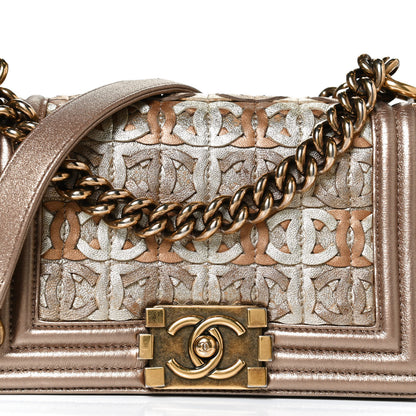 Chanel Metallic Lambskin Small Golden CC Boy Flap Dark Gold 7 of 9