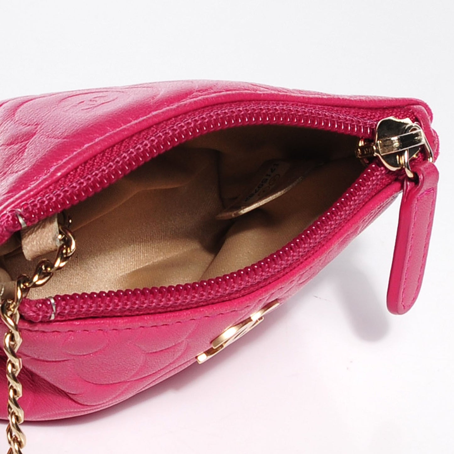Lambskin Camellia Embossed Key Holder Case Fuchsia