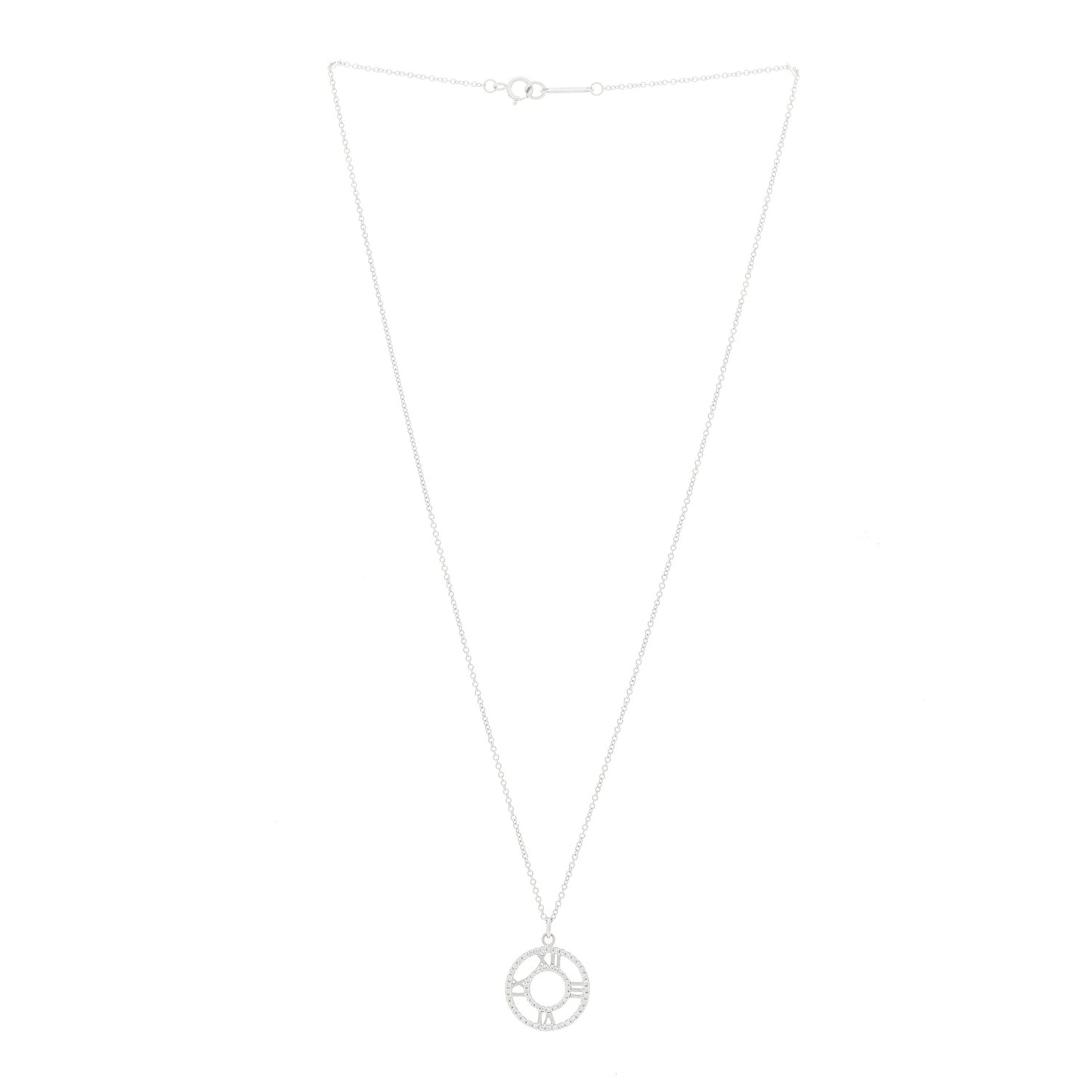 18K White Gold Diamond Small Atlas Open Pave Pendant Necklace