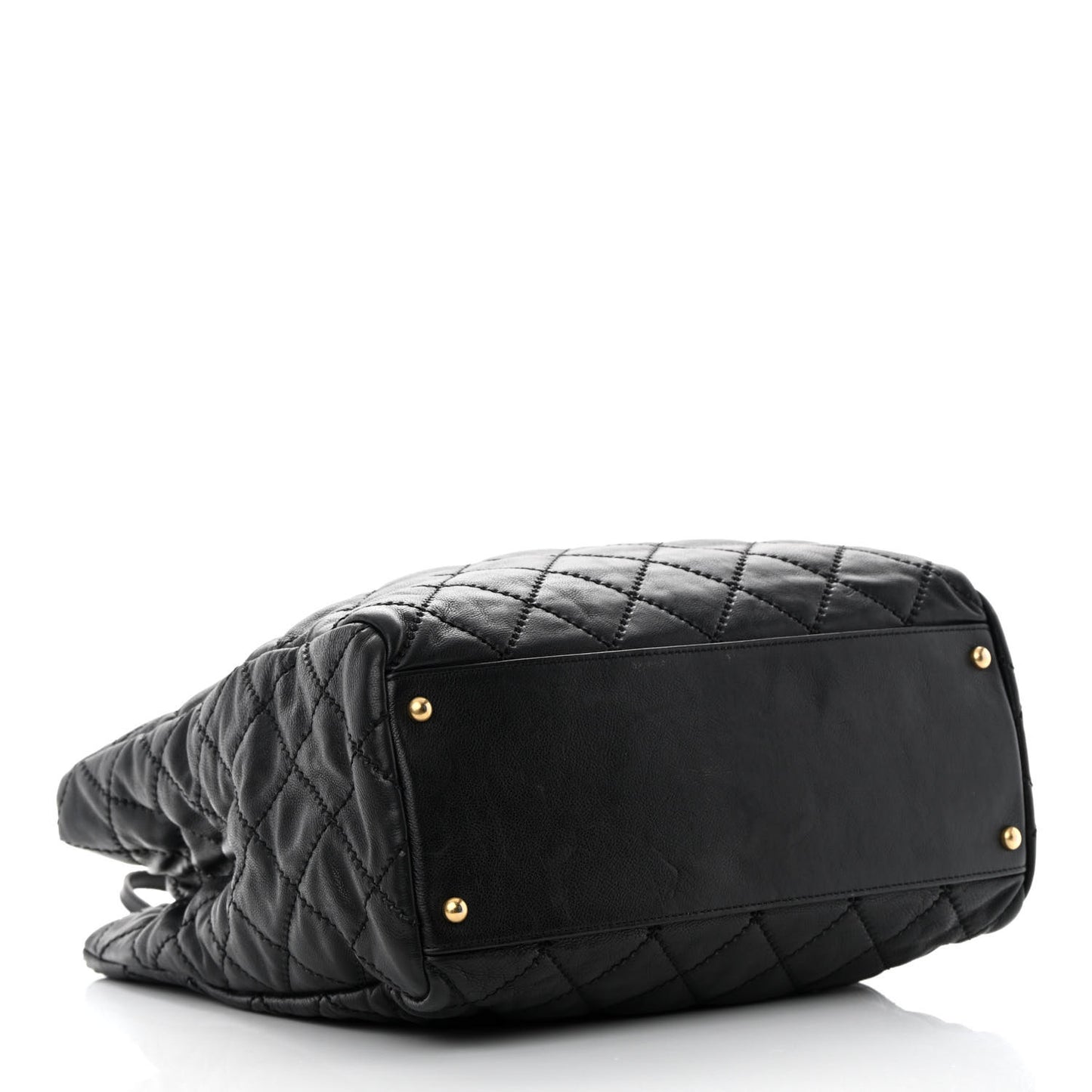 Calfskin Quilted Large Retro Chain Tote Black