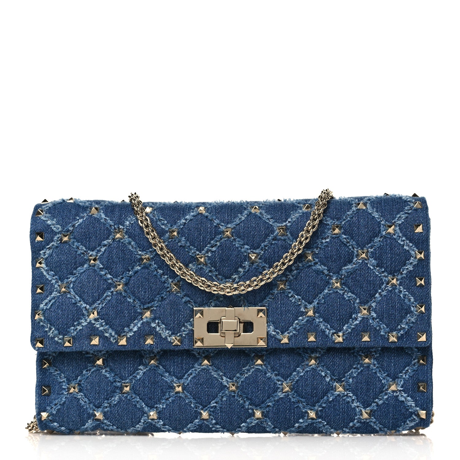 Valentino Garavani Denim Rockstud Spike Wallet on Chain Blue 1 of 8