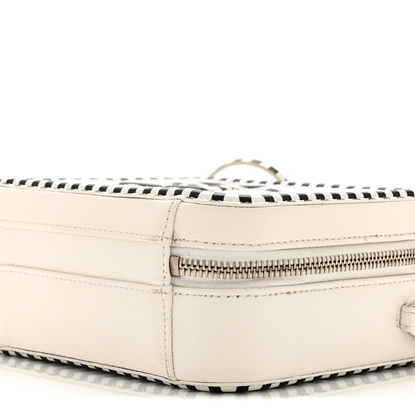 Caviar Quilted Striped Small CC Filigree Vanity Case White Black