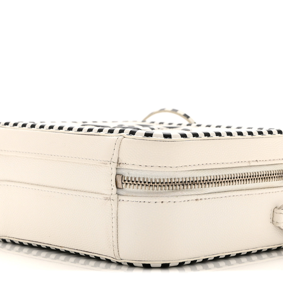 Chanel Caviar Quilted Striped Small CC Filigree Vanity Case White Black 10 of 10