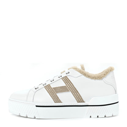 Hermes Calfskin Woolskin Dare Sneakers 40 White Ecru 1 of 8
