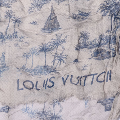 Louis Vuitton Cotton Linen Toile Etole De Louis Pareo Blue 5 of 7