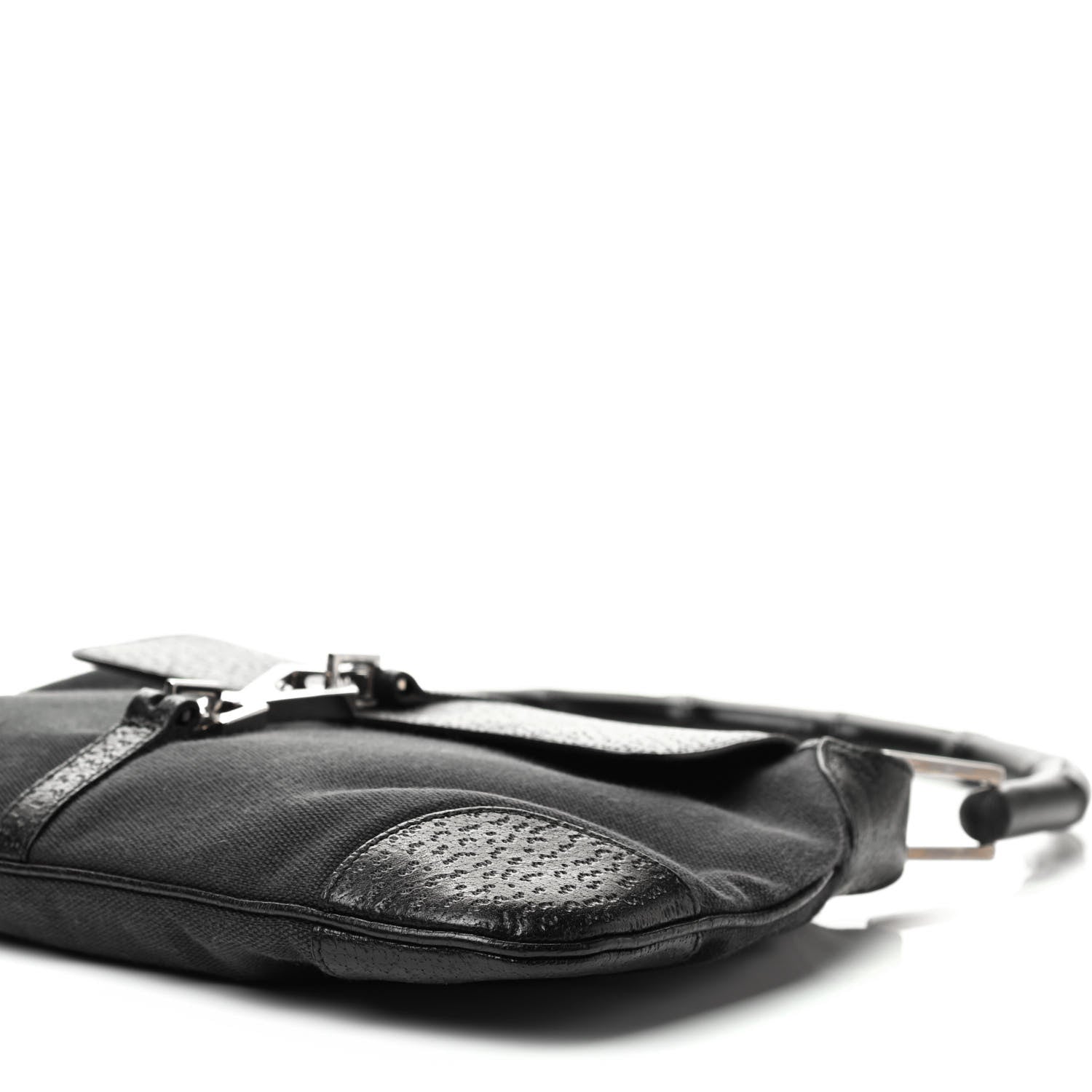 Gucci Canvas Calfskin Bamboo Handle Jackie O Hobo Black 16 of 18
