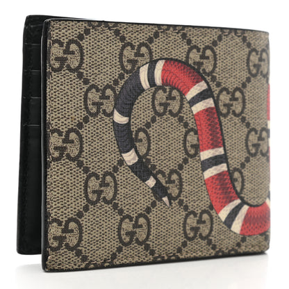 Gucci GG Supreme Monogram Selleria Calfskin Kingsnake Nice Bi-Fold Wallet Beige Ebony Multicolor Black 3 of 8