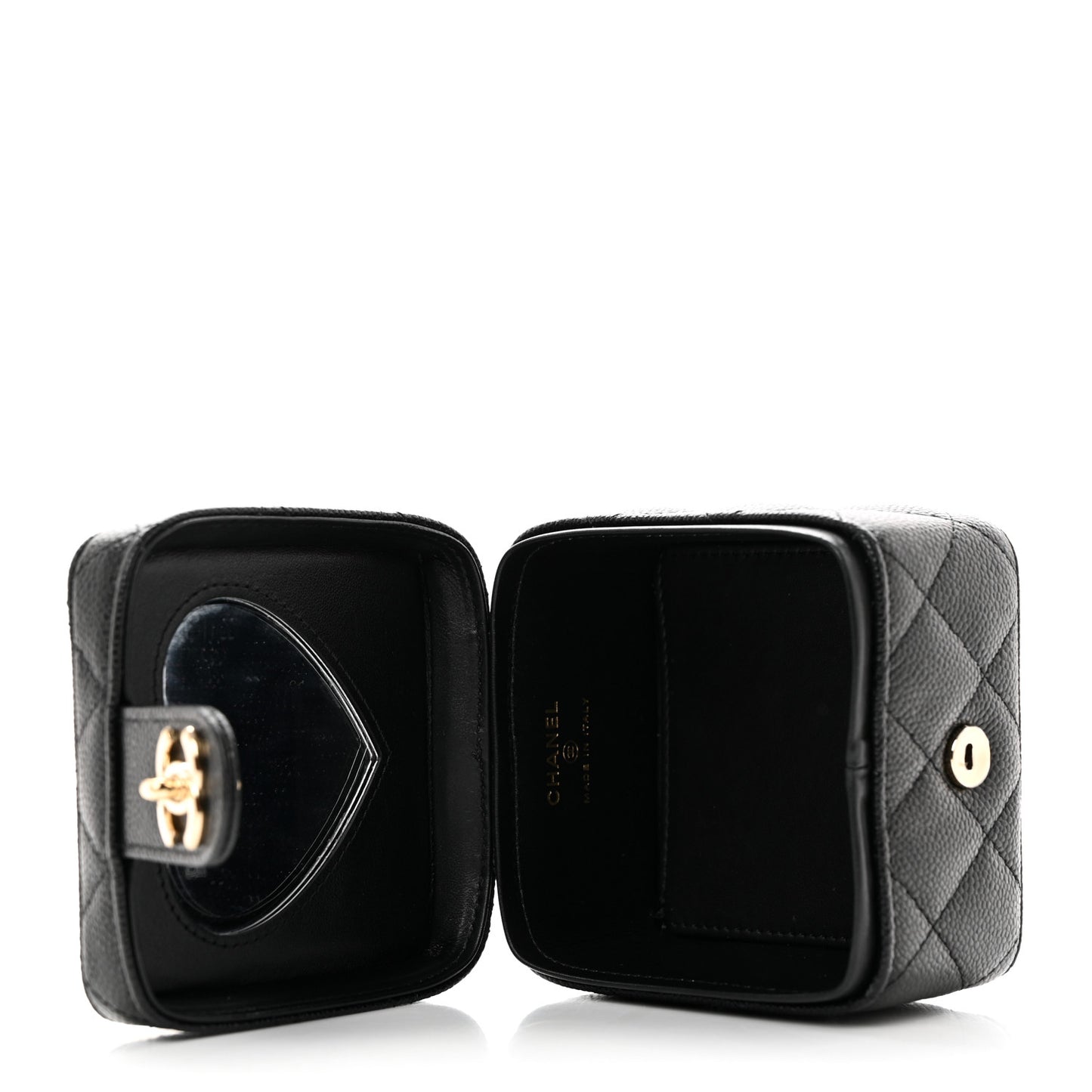 Caviar Quilted Mini Vanity Wrist Case With Chain Black