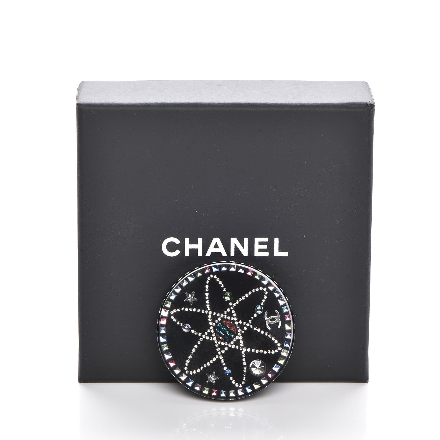 Chanel Glittered Resin Strass Brooch Black Pink 6 of 6