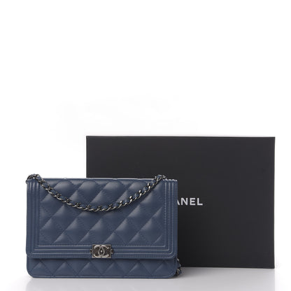Chanel Lambskin Quilted Boy Wallet On Chain WOC Blue 12 of 12