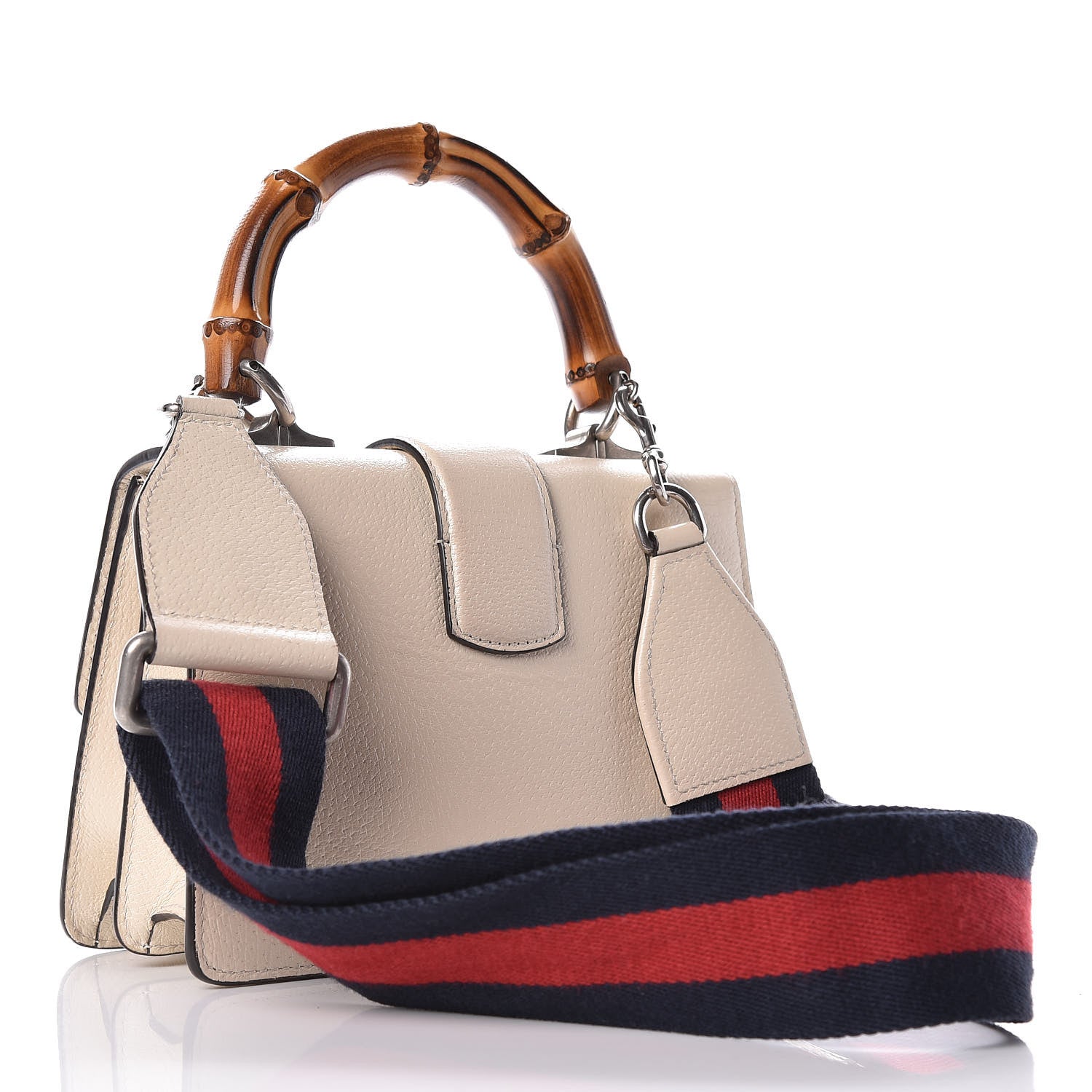 Gucci Textured Calfskin Crystal Bamboo Web Mini Dionysus Top Handle Bag Mystic White 3 of 9