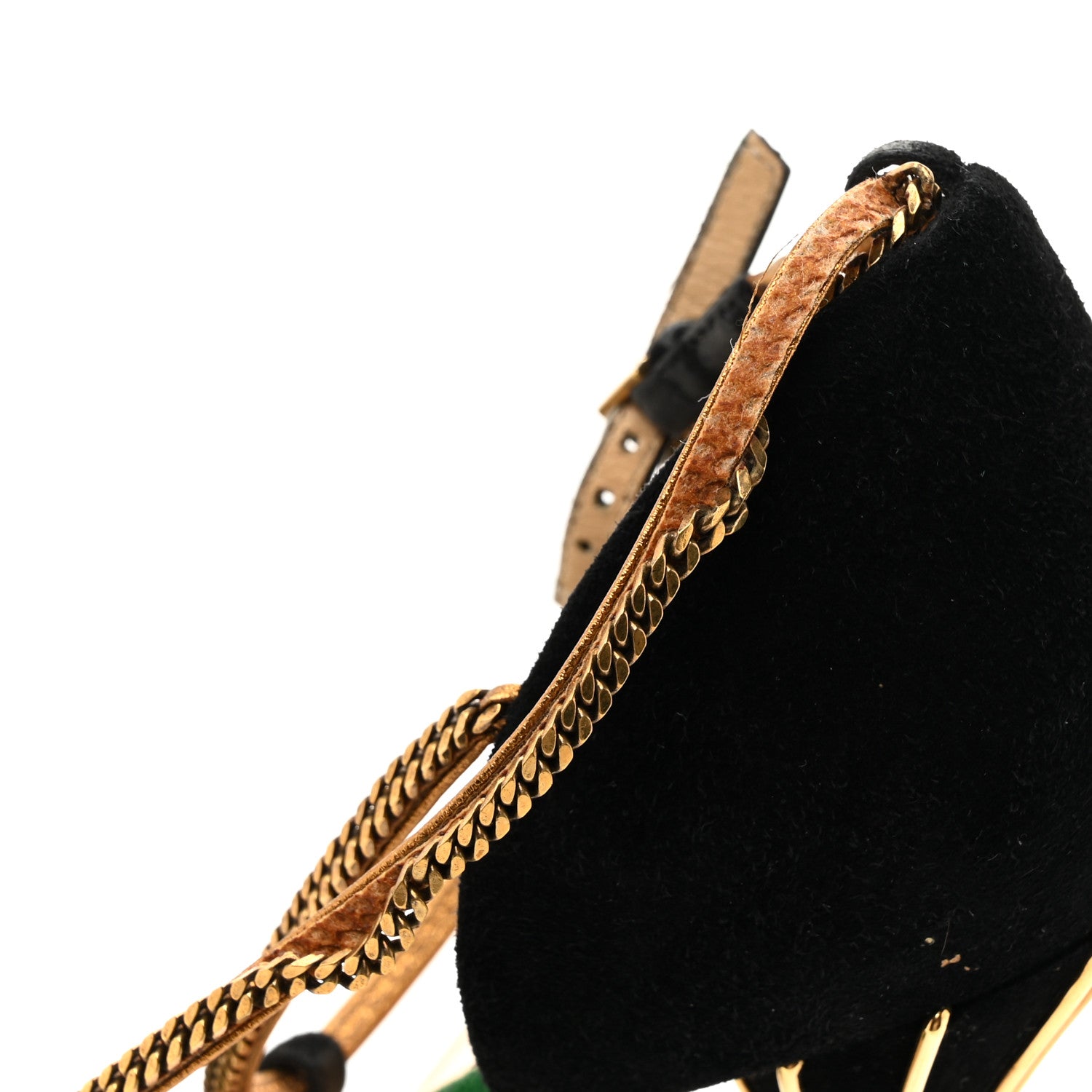 Gucci Kid Scamosciato Ankle Chain Pump 41 Garden 41 Green Black 12 of 14