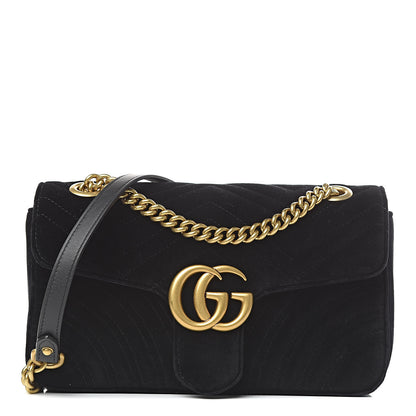 Gucci Velvet Matelasse Small GG Marmont Shoulder Bag Black 1 of 10